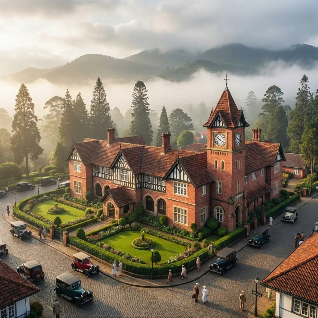Nuwara Eliya Little England hill station with colonial architecture and misty tea plantations Sri Lanka